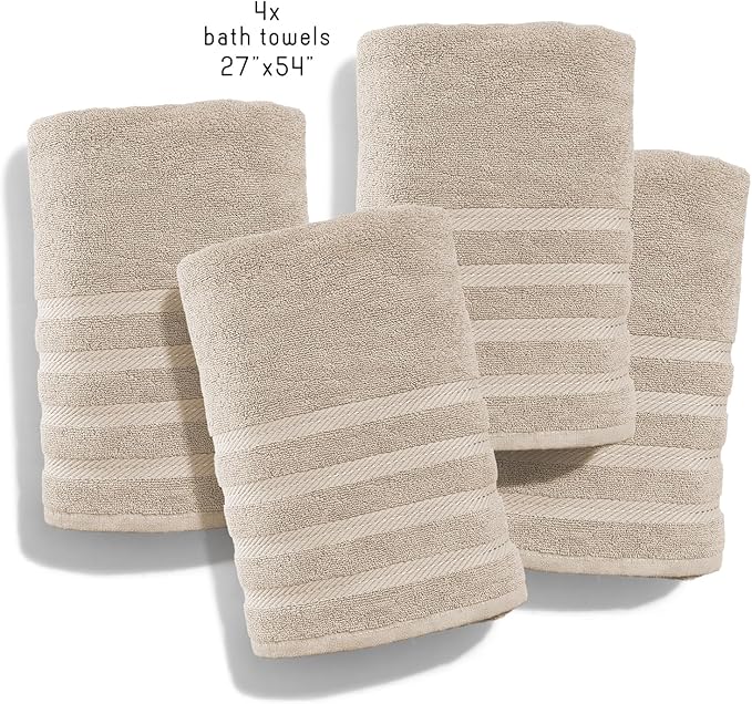 Hearth & Harbor Bath Towels for Bathroom - 100% Ring Spun Cotton Luxury Bathroom Towels - Soft & Highly Absorbent 4 Bath Towels, Cream