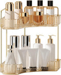 YCIA&DONE Corner Bathroom Counter Organizer, Makeup Organizer for Vanity, Skincare Cosmetic Perfume Tray, Corner Countertop Shelf Rack Storage for Bathroom Kitchen 2 Tiers (Amber Gold)