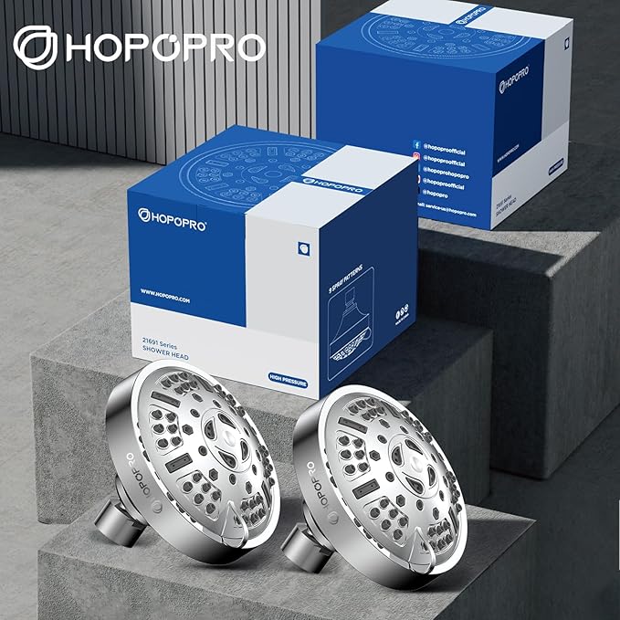 HOPOPRO Upgraded 9 Settings High Pressure Shower Head, NBC News Recommended Brand Fixed Showerhead Adjustable Bathroom Showerhead Multi-functional Rainfall Showerhead for Low Water Flow (Chrome)