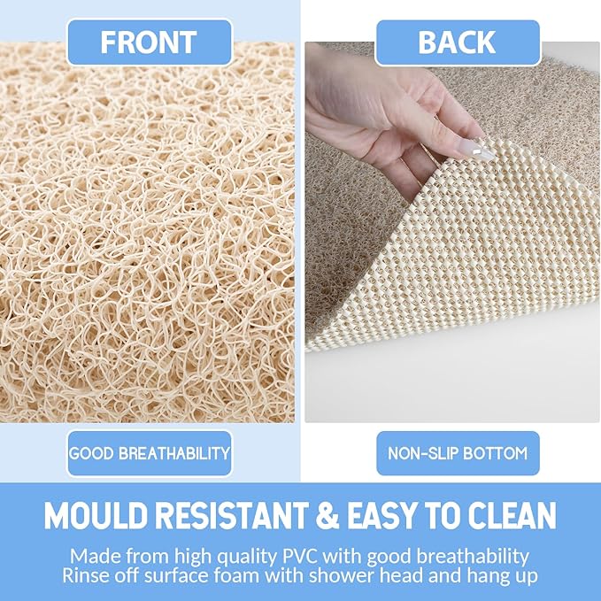 Non-Slip Bathtub Mat, Anti Slip Shower Mat, Fast Drying Bathtub Mats, Foot Scrubber Mat, Anti Slip Mat for Tub, Floor, Bathroom, Kitchen, Home, Hotel (Beige 36"×24")