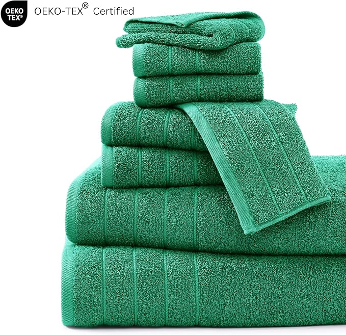 Casa Platino 100% Mercerized Cotton Bathroom Towel Set - 8 Pieces, Hotel Quality - Super Soft & Highly Absorbent - Ring Spun - 2 Large Bath Towels, 4 Washcloths, 2 Hand Towels - Family Pack - Emerald