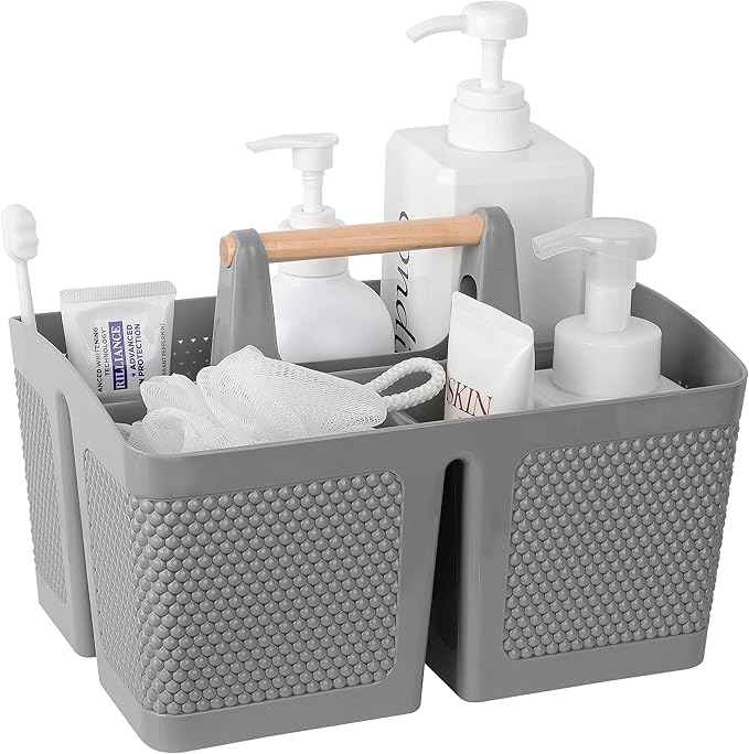 rejomiik Portable Shower Caddy Basket Plastic Cleaning Caddy Organizer Storage Tote with Handle for Bathroom, College, Dorm Room Essentials, Gray