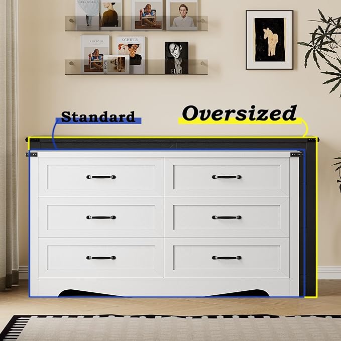 6-Drawer Dresser for Bedroom, Modern Wooden Chest of Drawers with Metal Handles, Anti-Tipping Design, Sturdy and Stable Storage Organizer for Living Room, Entryway, Home Office