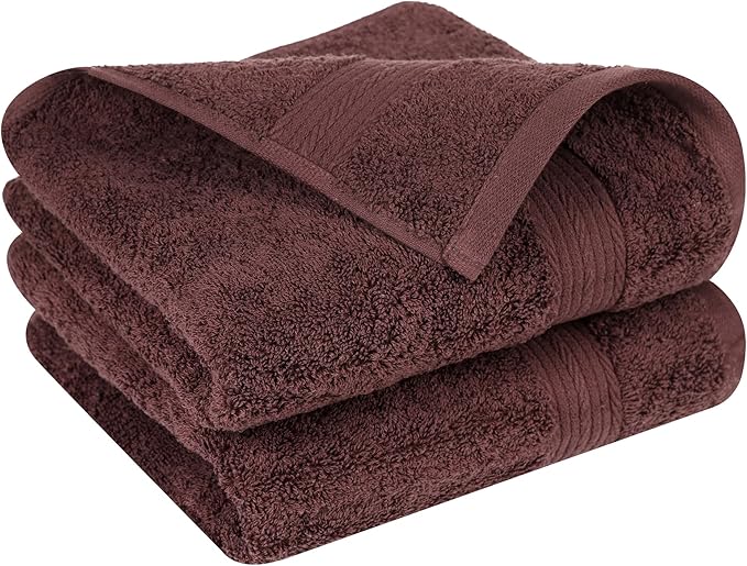 Ample Decor Hand Towel for Bathroom 18 X 28 Inch 600 GSM 100% Cotton, Soft Absorbent - 2 Pcs Brown