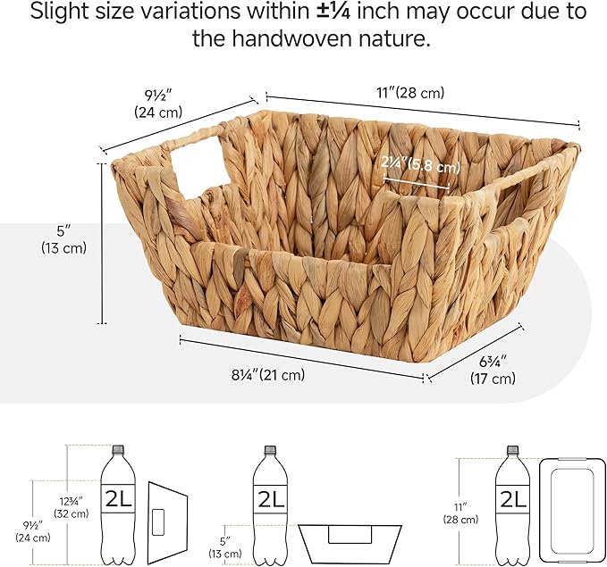StorageWorks Small Pantry Baskets for Patato and Onion Storage, Wicker Baskets for Organizing with Built-in Handles, Water Hyacinth Pantry Organizers and Storage for Shelves, 2 Pack