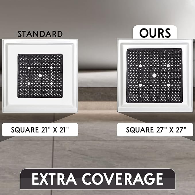 ENKOSI Square Shower Mat 27x27 inch - Large Anti Slip Shower Floor Mat - Non Slip Bathroom Shower Stall Mats with Strong Secure Suction Cups and Drain Holes in Middle (Navy Blue 27x27)