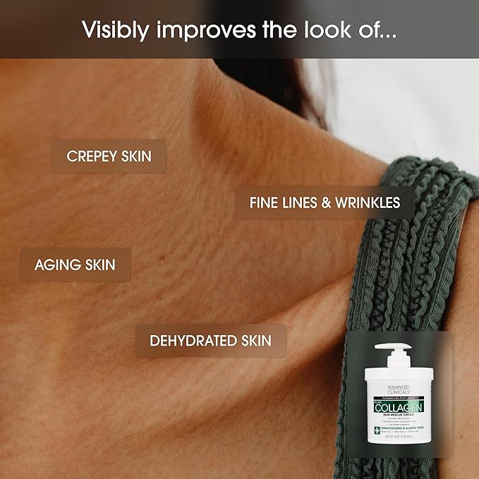 Advanced Clinicals Collagen Cream Body Lotion & Face Moisturizer W/Vitamin E | Skincare Moisturizing Collagen Lotion For Women, Men, Hand, & Neck Improves Look Of Crepey Skin & Uneven Dry Skin, 2pc