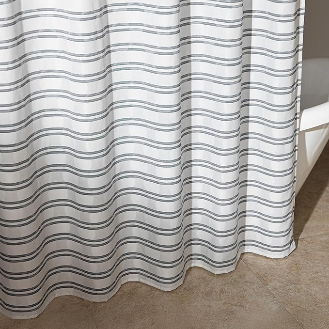 Amazon Basics Geometric Jacquard Fabric Shower Curtain for Bathroom, Lightweight, Waterproof and Washable, 72" W x 84" L, Grey Striped