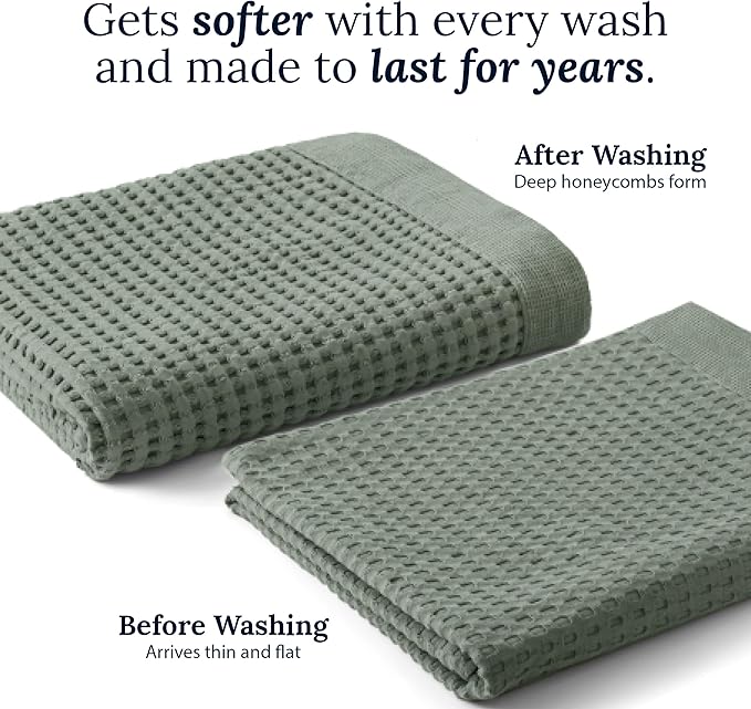 GILDEN TREE Waffle Bath Towels Wash Cloths for Showering, Exfoliating Washcloth Quick Dry Towel, Face Towels for Washing Face Cotton Washcloths Set of 4, Modern Style (Stone)