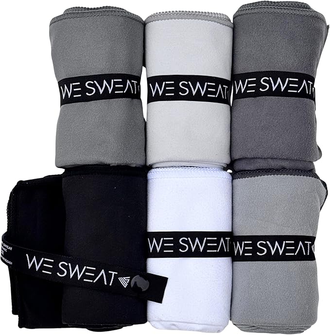 We Sweat’s (6 Pack) Microfiber Gym Towels, Silver ION Odor-Free Absorbent Fiber, Fast Drying Men & Women Workout Gear for Body Sweat, Towels, Sports Exercise Fitness Gear