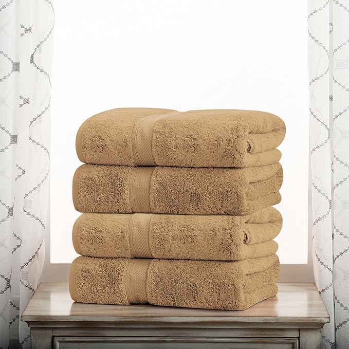 BNM Egyptian Cotton Heavyweight Towels, Ideal For Bathroom, Shower, Spa, 800 GSM Bath Towels, Highly-Absorbent, Luxury Bathroom Essentials, Ultra-Soft Plush Home Basics, Bath Towel Set of 4, Toast