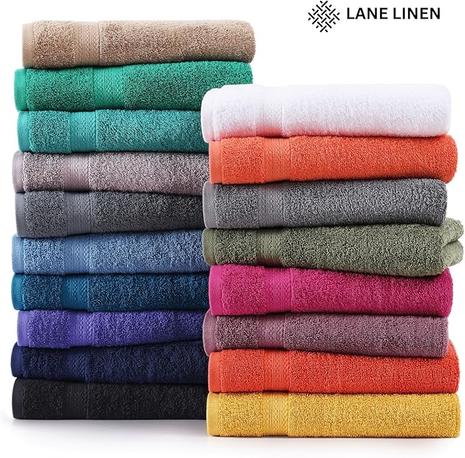 LANE LINEN 100% Cotton Premium Bathroom Towels Set - 16 Pieces - Ring Spun, Quick Dry, Super Soft & Highly Absorbent - 4 Bath, 8 Washcloths, 4 Hand Towels for Bathroom - Pre Shrunk - Cerulean Blue