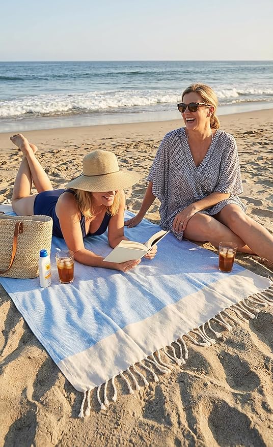 Bazaar Anatolia Turkish Beach Towel 100% Cotton Bath Towels 71x39 Quick Dry Sand Free Lightweight Large Oversized Herringbone Turquoise
