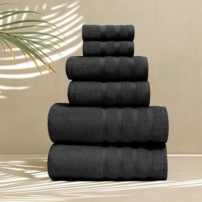 Hearth & Harbor Bath Towels for Bathroom - 100% Ring Spun Cotton Luxury Bathroom Towels - Soft & Highly Absorbent Bath Towels Set, 6 Piece Set, Black