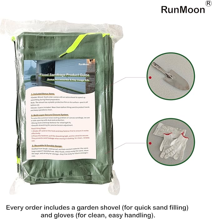 Upgraded Extra-Thick Reusable Flood Sandbags - Double-Stitched Canvas, Leak-Proof Closure | Multiple Sizes (3ft-10ft) for Water Barrier & Flood Protection (8ft (Upgraded) 4-Pack)