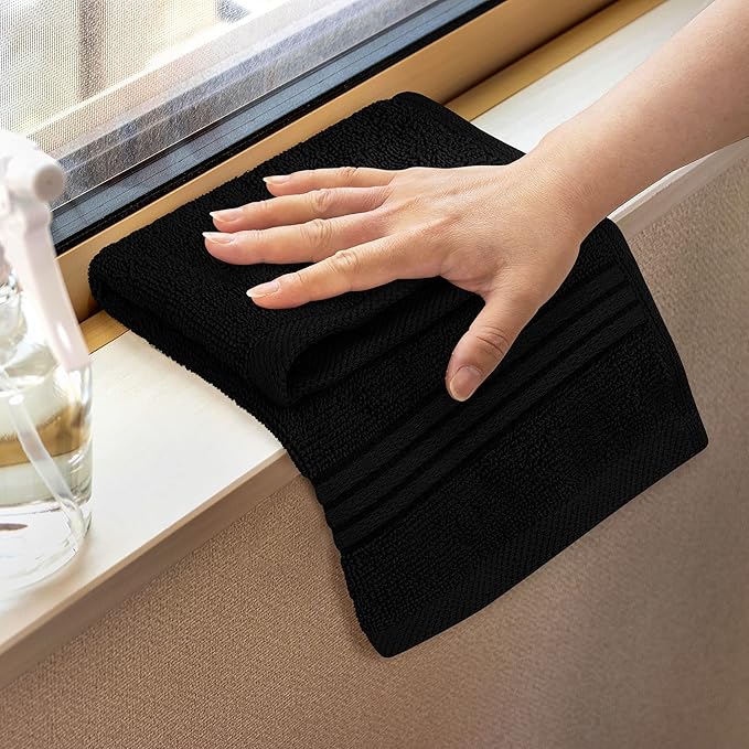 Utopia Towels 12 Pack Premium Wash Cloths Set, 12 by 12 Inches, 100% Cotton Ring Spun, Highly Absorbent and Soft Feel Washcloths for Bathroom, Spa, Gym, and Face, Black
