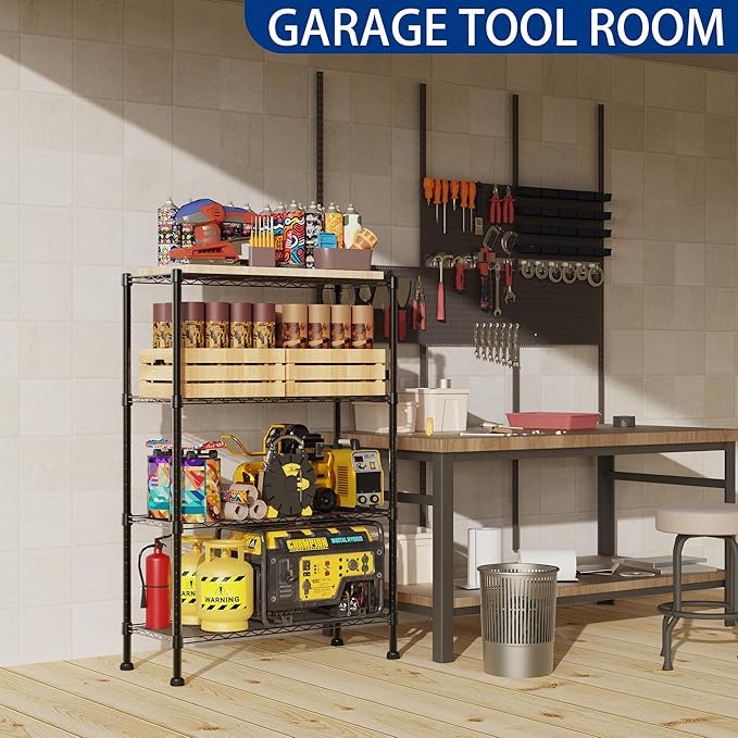REGILLER 4-Wire Shelving Metal Storage Rack Adjustable Shelves,Standing Storage Shelf Units for Laundry Bathroom Kitchen Pantry Closet(Black,14.1" D x 30" W x 54" H)