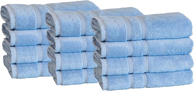 Mosobam Luxury Turkish Set of 12 Hand Towels 16X30 Allure Blue 700 GSM Bamboo Viscose & Aegean Turkish Combed Cotton