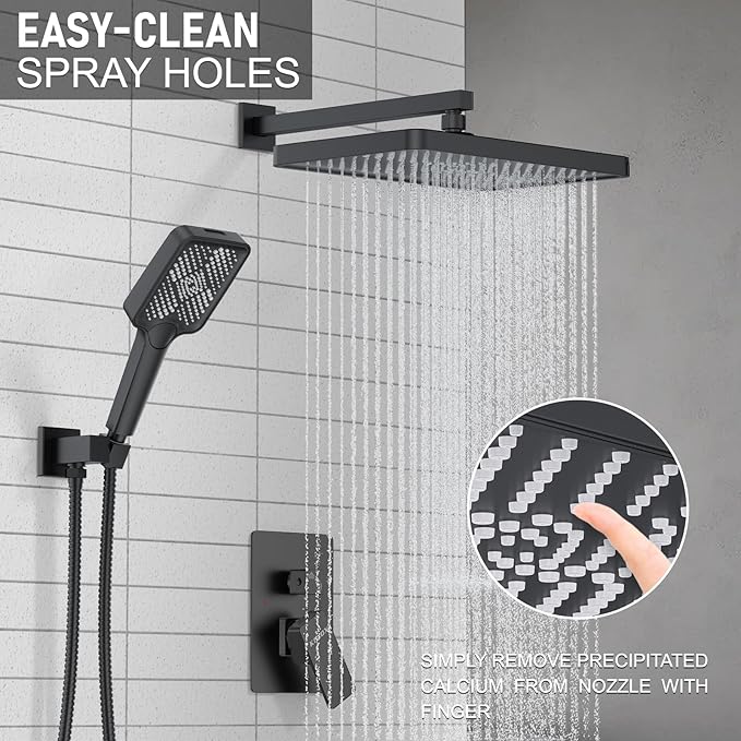 Matte Black 13-Inch Rainfall Shower System - Premium Shower Head & Handheld Sprayer, Complete Bathroom Set with Faucet Mixer Trim Kit & Valve