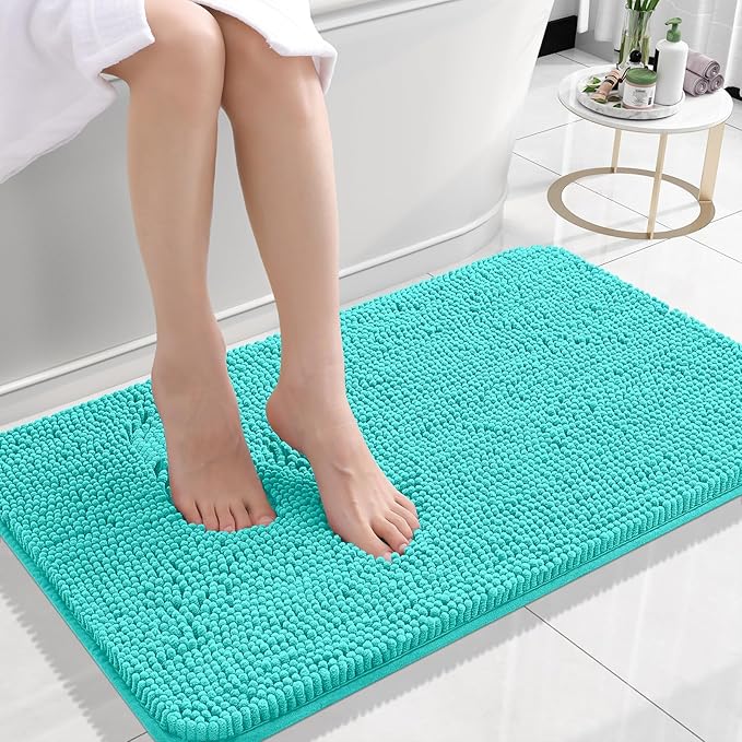 OLANLY Bathroom Rugs 24x16, Extra Soft Absorbent Chenille Bath Rugs, Rubber Backing Quick Dry, Machine Washable Bath Mats for Bathroom Floor, Tub and Shower, Home Decor Accessories, Teal