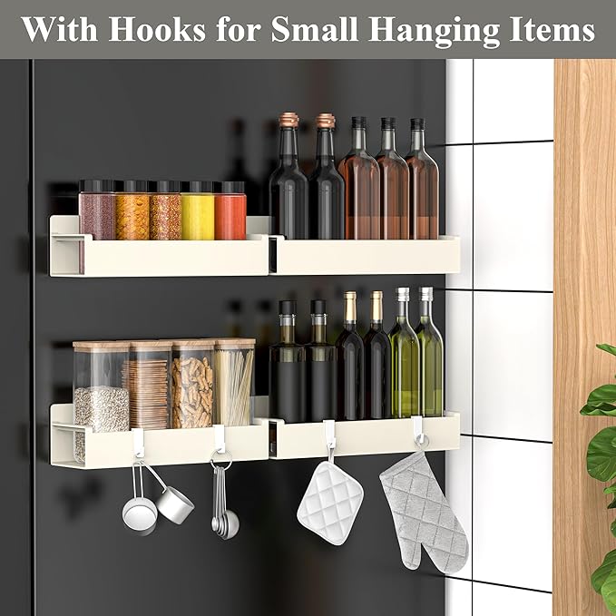 4 Pack Magnetic Spice Rack Organizer for Refrigerator and Oven, Cream White Fridge Organizers and Storage for Kitchen
