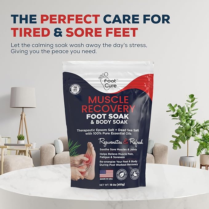 FOOT CURE Tea Tree Oil & Muscle Foot Soak with Epsom Salts - All-Natural Salts for Post-Workout Recovery - Softens Calluses, Soothes Sore & Tired Feet, Foot Odor Control, Spa Pedicure (Pack of 2)