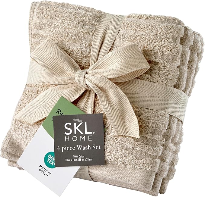 SKL Home CloudSoft Cotton Luxury 4-Piece Washcloth Set, Oatmeal