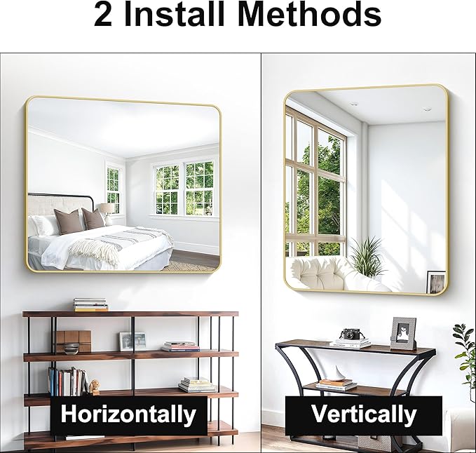 BONEWEI Gold Bathroom Mirror,40x48 inch Wall Mirror for Bathroom Wall Mounted,Round Rectangle Mirror for Bathroom Over Sink,Modern Frame for Home Decor Living Room,Bedroom Entryway,Horizontal/Vertical
