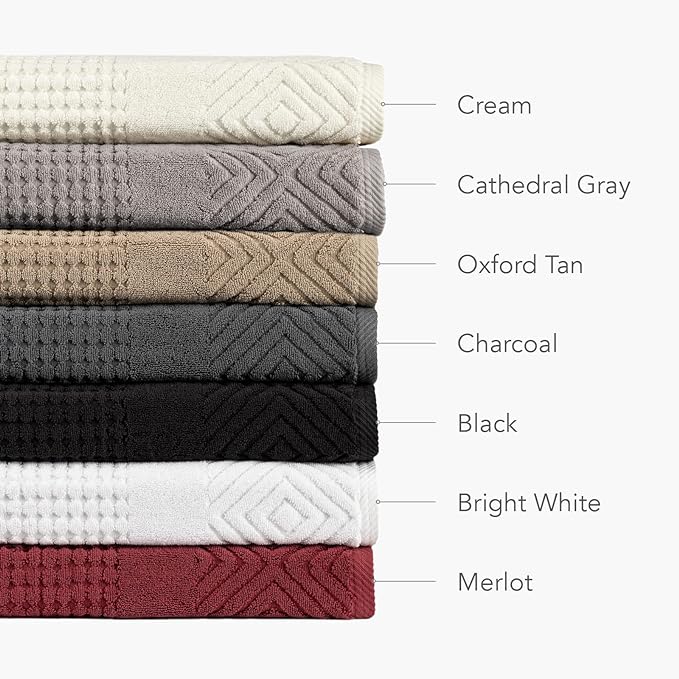 Texere 100% Organic Cotton Diamond Jacquard 700 GSM Luxury Bath Towel Sets - Ultra Soft and Absorbent Hotel and Spa Quality (Diamond, Cream, 4 Bath Towels)