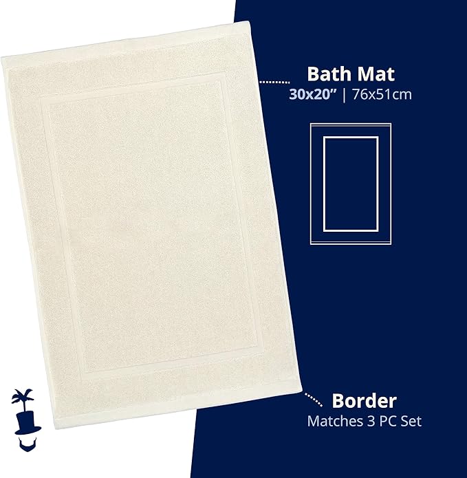 Lincoln & Palm 1-Piece Turkish Cotton Bath Mat - Soft, Plush, and Absorbent - 1000 GSM Thick Luxury Spa and Hotel Style - No Rubber Backing - Silver-Infused SILVERbac (1 Piece Bath Mat, Ivory)
