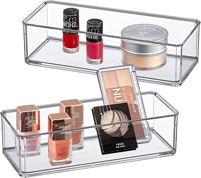 Amazing Abby - Glamour - 2-Pack Acrylic 1-Compartment Makeup Organizer, Transparent Plastic Lipstick Holder, Perfect Bathroom Vanity Storage Solution for Lipsticks, Nail Polishes, and More