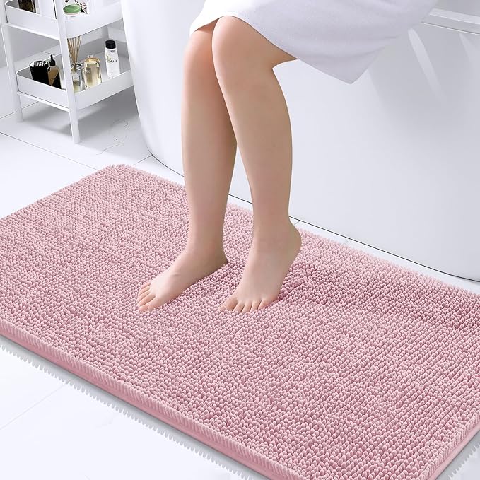 OLANLY Bathroom Rugs 44x24, Extra Soft Absorbent Chenille Bath Rugs, Rubber Backing Quick Dry, Machine Washable Bath Mats for Bathroom Floor, Tub and Shower, Home Decor Accessories, Dusty Rose