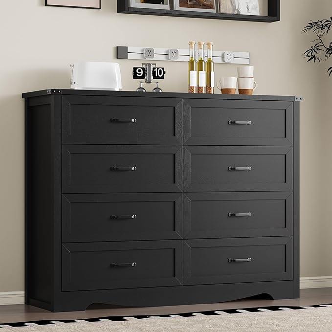 8-Drawer Dresser for Bedroom, Modern Wooden Chest of Drawers with Metal Handles, Anti-Tipping Design, Sturdy and Stable Storage Organizer for Living Room, Entryway, Home Office, Standard