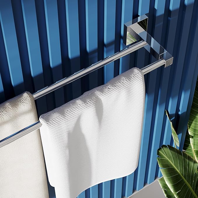 RUACQ Double Towel Bar, 24 Inch Bath Towel Rack for Bathroom, Square Base Hand Towel Holder, 304 Stainless Steel Towel Hanger Wall Mounted,Heavy Duty(Chrome)