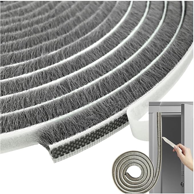 Self-Adhesive Pile Weather Stripping Seal for Sliding Windows and Door Frames, 16.5ft x 11/32 inch, Grey