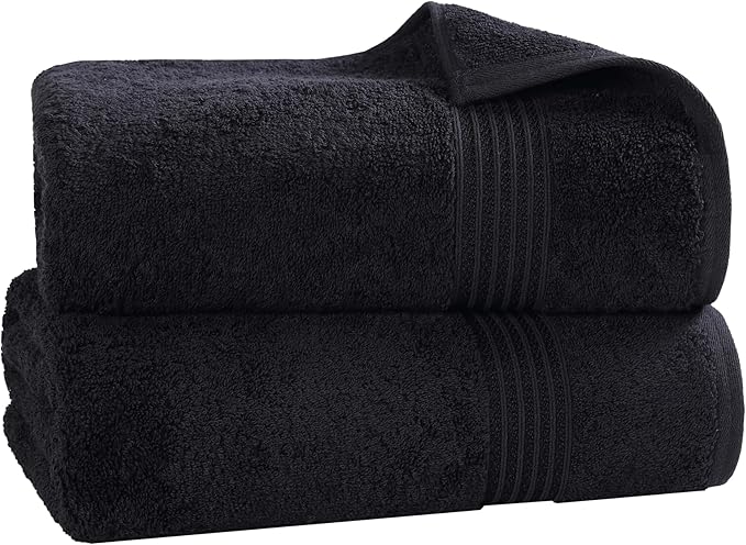 Superior Egyptian Cotton 2-Piece Bath Sheet Towel Set, Oversized Body Towels For Adults And Kids, Large Towel For Bath, Shower, Guest Bathroom, Spa, Gym, Resort, Essentials, Airbnb, Black