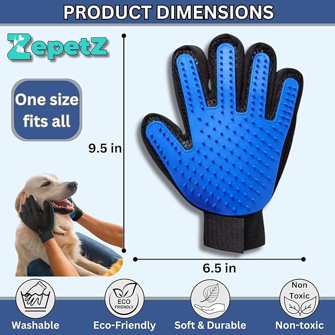 (1 Pair) Pet Hair Remover Gloves – Blue, Reusable Grooming Gloves for Dogs, Cats & Horses, Gentle Deshedding, Bathing & Massaging, Anti-Shedding Tool for Pet Hair Removal 1 Pair