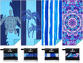 4 Pack Lightweight Thin Beach Towel Oversized 71"x32" Big Extra Large Microfiber Sand Free Towels for Adult Quick Dry Travel Camping Beach Accessories Gift Coconut Tree Sea Turtle Stripe Mandala
