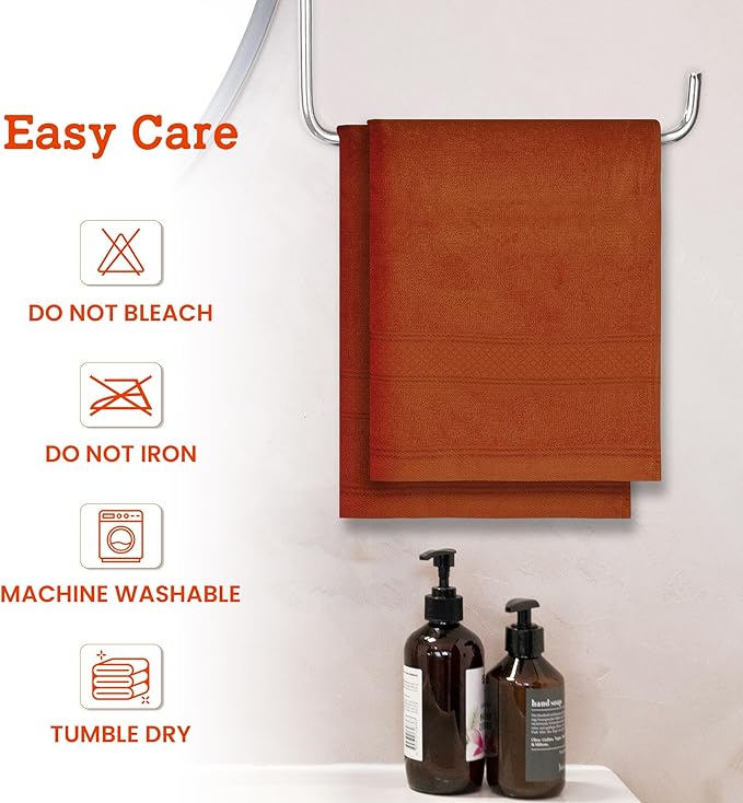 Casa Lino 100% Cotton Hand Towels for Bathroom - Soft, Highly Absorbent & Quick Dry Kitchen Towels - Gym Towel Set - Travel Towel Set - 24" x 16" - Pack of 4 - (Coral Orange)