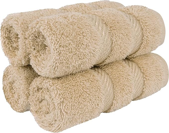 American Soft Linen Luxury Washcloths for Bathroom, 600 GSM 100% Cotton 4 Piece Turkish Wash Cloth Set, 13x13 in Soft Rags for Body and Face, Beige Washcloths