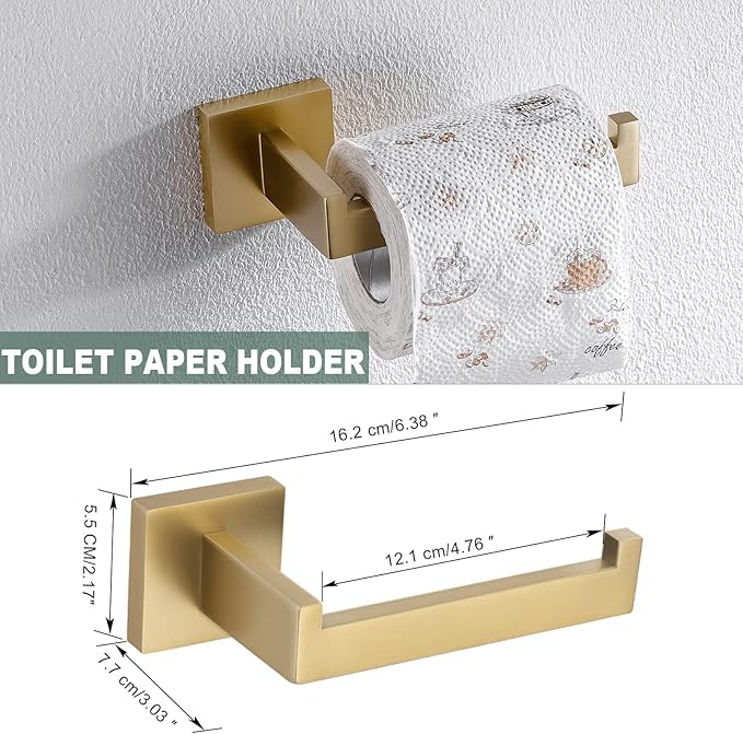 Brushed Gold Bathroom Towel Bar Sets Premium Stainless Steel 4-Piece Bathroom Hardware Set Wall Mounted Square Bathroom Accessories Kit