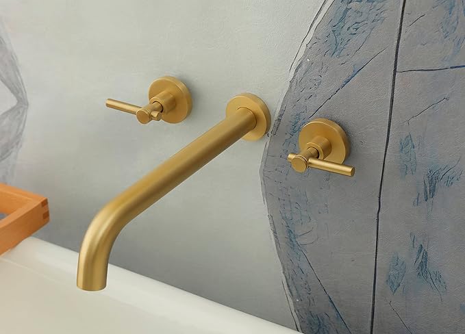 Wall Mount Tub Filler,Two Handle Bathtub Wall Faucet,Extra Long Spout Reach with High Water Flow,Brass Rough in Valve Included,Gold Brushed