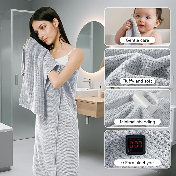 REDKISS 6 Piece Premium Towel Set, 2 Bath, 2 Hand, and 4 Wash Cloths, Ultra-Fiber Coral Fleece, Highly Absorbent Towels for Bathroom, Gym, Hotel, and Spa, Ideal for Everyday use, Light Grey