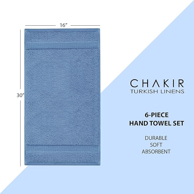 Chakir Turkish Linens | Hotel & Spa Quality 100% Cotton Premium Turkish Towels | Soft & Absorbent (6-Piece Hand Towels, Wedgewood)