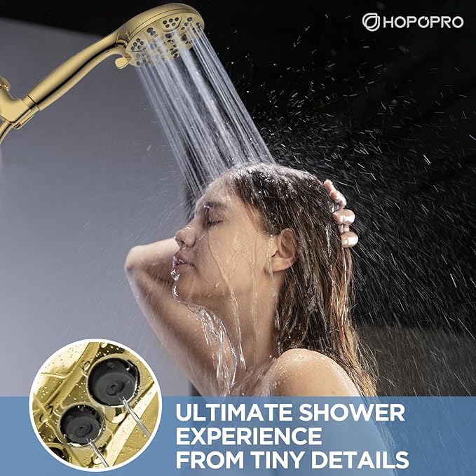 6-Mode High Pressure Handheld Shower Head Set, Consumer Reports Recommended HOPOPRO High Flow Hand Held Showerhead with 59 Inch Hose Bracket Teflon Tape Rubber Washers