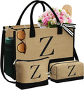 YOOLIFE Christmas Gifts for Women - Initial Jute Tote Bag & 2 Makeup Bags Personalized Gifts for Women Teacher Mom Friend