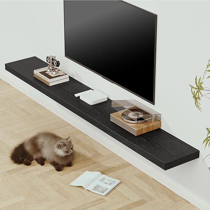 Vivelove 72 Inches Floating Shelves Wall Mounted, 12" Deep Wall Shelves for Bedroom, Bathroom, Living Room, Kitchen, Office, Home Decor, Modern Shelf, Set of 1, Black, 72x12x2