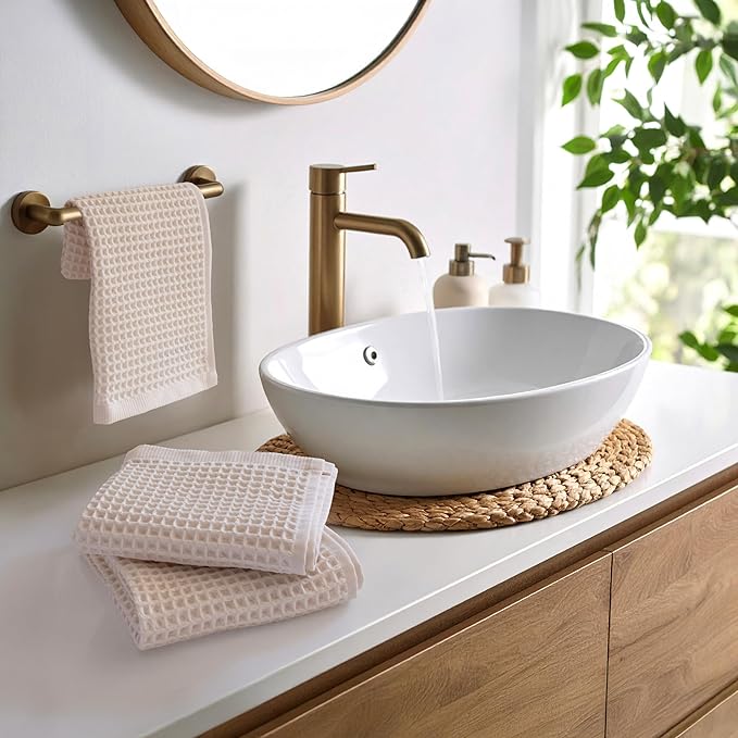 PÜSKÜL Waffle Kitchen Towels - Premium 100% Turkish Organic Cotton Ultra Soft Quick Dry Absorbent Lint Free Hand Dish Towel 32X16 Inches (3, Natural Beige)