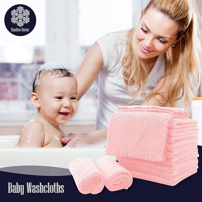 32 Pack Baby Washcloths - Luxury Coral Fleece - Extra Absorbent and Soft Wash Clothes for Newborns, Infants and Toddlers - Suitable for Sensitive Skin and New Born - Baby Shower - Pink, 10x10 Inch