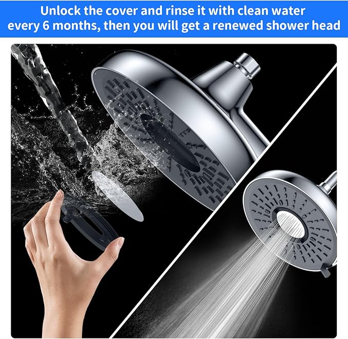Filtered Shower Head - 8 Inches High Pressure Fixed Rain Showerhead with Filter - Dermatologists Recommend It to Soften Hard Water and Prevent Hair and Skin Problems-filtro para ducha de baño(Chrome)